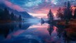 © Maxim Borbut - At sunrise, a tranquil lake reflects the pastel sky, surrounded by forested hills. I took the photograph with a 24 megapixel camera.