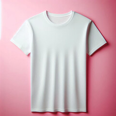 Blank White T-Shirt Mockup Template On Pink Background
