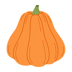 Wall Mural - Ripe orange pumpkin. Hand drawn trendy flat style isolated on transparent background. Organic food, Autumn Harvest, Thanksgiving, halloween concept. Healthy vegetarian menu. Vector illustration