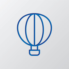 Aerostat, balloon simple icon vector. Flat design. Paper cut design. Cutted blue symbol with shadow. Gray background