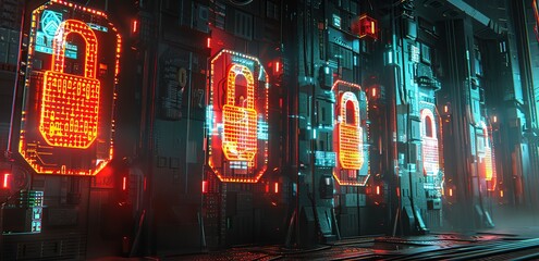 A cyber security illustration background with the concept of a sturdy padlock
