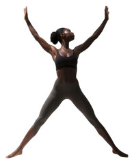 Canvas Print - PNG Black sports woman doing fly yoga stretching exercise dancing.