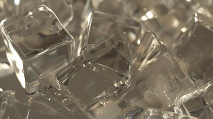 Canvas Print - Close-up of ice cubes, soft evening light, transparent with sharp angles and smooth surfaces. -