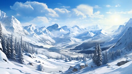 Sticker - winter landscape in the mountains.