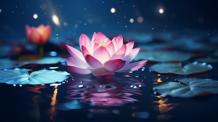 Sticker - Zen lotus flower on water, meditation and spirituality concept.