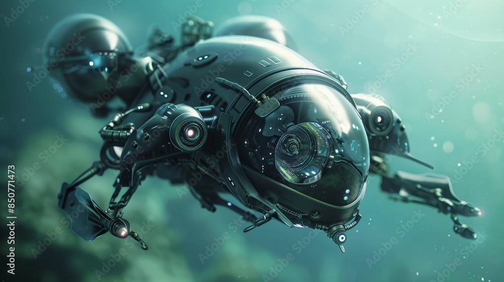 Futuristic underwater drone exploring the deep sea with advanced ...