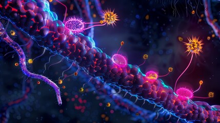 Wall Mural - microscopic view of a cell membrane with viruses and bacteria
