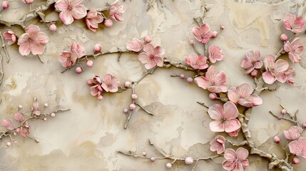 3d picture of a tree with pink flowers background for digital printing wallpaper, custom design wallpaper. AI generated illustration