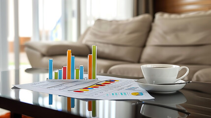 Wall Mural - Coffee and business chart, wallpaper, relaxing in business analysis with the aroma of coffee