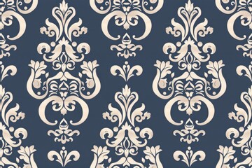 Elegant Damask Pattern in Beige and Blue