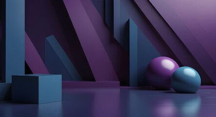 Canvas Print - 3d rendering of purple and blue abstract geometric background. Scene for advertising, technology, showcase, banner, game, sport, cosmetic, business, metaverse. Sci-Fi Illustration. Product display