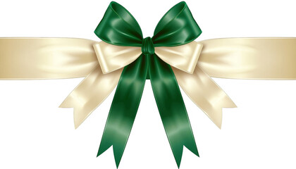 Wall Mural - Elegant green and cream ribbon bow on a transparent png background, perfect for decorating gifts, celebrations, and special occasions with a touch of sophistication.