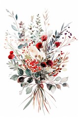 Wall Mural - Elegant Winter Bouquet. Hand-Painted Watercolor Illustration for Wedding Invitations and Cards