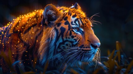 Tiger Portrait with Golden Sparkles