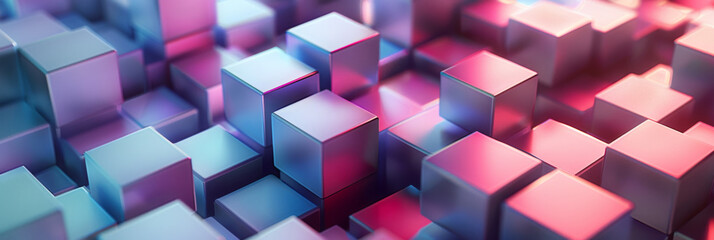 Wall Mural - Abstract 3D Geometric Art with Soft Gradient Colors of Pink, Blue, Purple. Cube Pattern Background