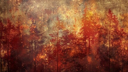 Wall Mural - Grunge background featuring textured autumnal foliage and warm colors