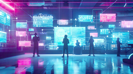A high-resolution image of featuring the development of programming and coding technologies with website design in a virtual diagram