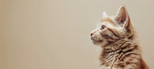 Wall Mural - Close Up Of A Brown And White Tabby Cat Looking To The Left