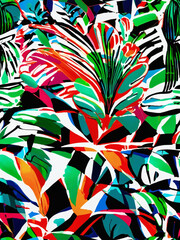 Wall Mural - Hand-drawn textures, Tropical fan palm pattern