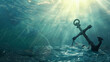 © VK Studio - Sunlight pierces through the water's surface, highlighting a submerged anchor in the tranquil, blue ocean depths.
