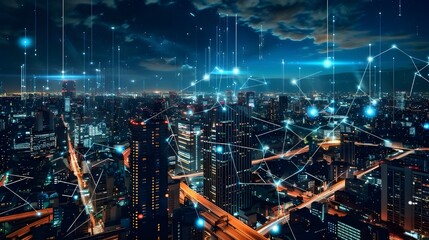Wall Mural - 5g wireless network ai big data communication pathways science technology web high speed internet we