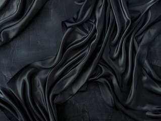 Wall Mural - Black fabric with a wavy pattern on black background