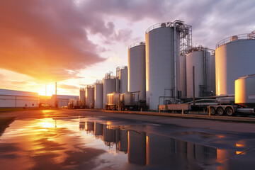 Sticker - Industrial Plant Silhouetted at Sunrise