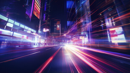 Poster - Futuristic Night Cityscape with Light Trails