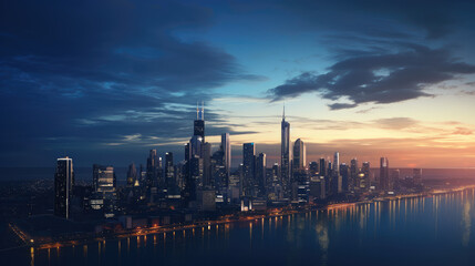 Poster - Stunning Evening City Skyline with Reflections