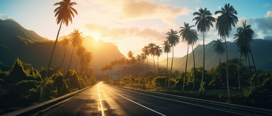 Wall Mural - Scenic Tropical Road at Sunset