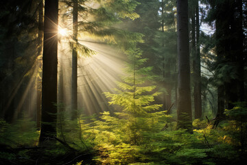 Poster - Serene Sunlit Forest Morning