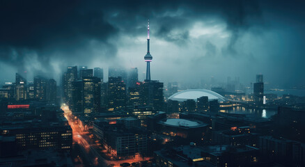 Poster - Dramatic Nightscape of Cloudy City Skyline