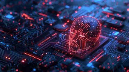 Wall Mural - artificial intelligence forming a human head on a chip