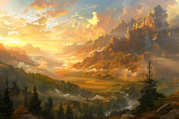 Poster - Mountain Valley Sunset.