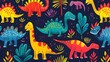 © Surachet - Colourful seamless pattern of playful dinosaurs, designed for wrapping paper, incorporating creative cut-out clip art elements