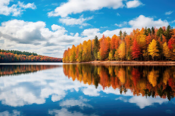 Wall Mural - Serene Lake Reflection in Vibrant Autumn Splendor