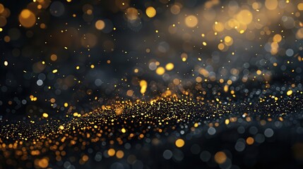 abstract black and gold luxury background with shimmering nebula stars and falling confetti 3d illustration