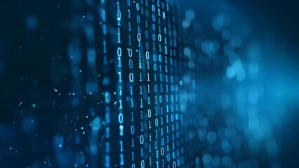 Abstract technology blue background with binary code and digital lines, representing data, coding, and the digital world. Copy space