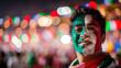 © Alexandra - Young soccer fan showing his national Italian  team colors on his face at a crowded stadium event