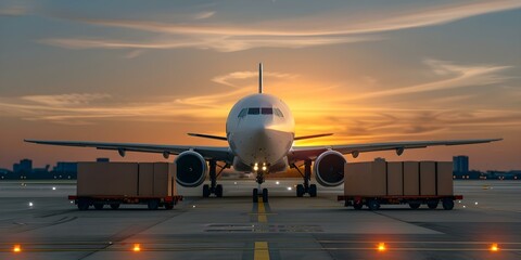 Wall Mural - Loading cargo containers onto a contemporary cargo plane for shipment at the airport. Concept Cargo Loading, Cargo Containers, Contemporary Cargo Plane, Shipment, Airport
