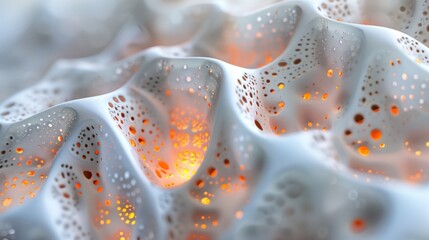 Wall Mural - An abstract background with intricate lace pattern and glowing lights, macro shot of white coral texture.