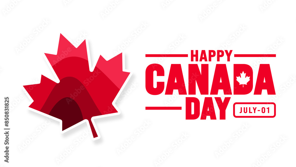 1 July is Happy Canada Day background template with Canada flag maple ...