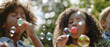 © Ai Studio - Children blow colorful soap bubbles in a sunlit garden, joyfully savoring a carefree and playful outdoor moment.