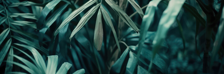 Poster - Dark Tropical Leaves Pattern Nature Background