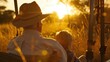 © Екатерина Чумаченко - Sunset Safari Adventure Father and Son Watching Wildlife Golden Hour Light