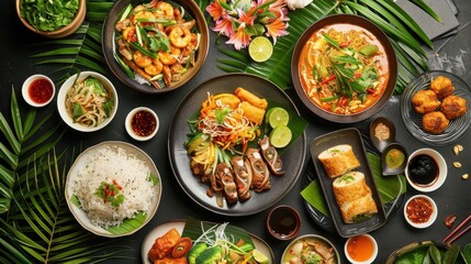 delectable asian cuisine spread with various traditional dishes vibrant food photography for restaurant promotion