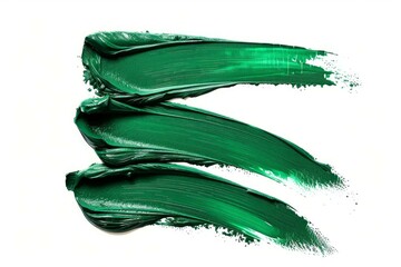 Wall Mural - Vibrant emerald green acrylic paint strokes isolated on a white background