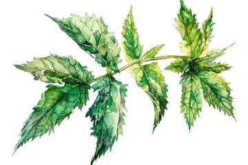 Wall Mural - Vibrant Watercolor Illustration of Fresh Nettle Herb for Healthy Herbal Tea