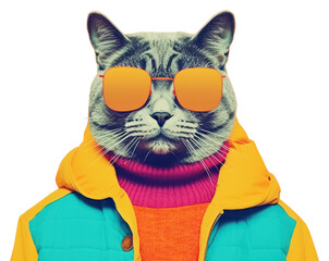 Sticker - PNG Retro collage of cat photography clothing portrait.