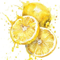 Watercolor Lemon Splash on White. Fresh and Juicy Lemon Illustration